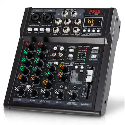1/L 2/R L MAIN OUT R PYLE PMX40BST BT MIC/LINE MIC/LINE L/ MUNE AUX L M/REC 14/ +/AN MODE HI-Z +40V LOW CUT +4V A A 3/4 PHONES CTAL ROOM DIGITAL MP3 PLAYER S 2-TRACK 2-TR TO +40V POWER CTAL HOOM L L 280 DIO : +6 RAIN CV P T 2 2 AIN +40 E+ 3 O H viS 2-TR TO HIGH 15 INPUT OUTPUT -10 OPOWER 2 HIGH MAIN CH3V 1 A P DSP Select ECTE 48 de MID 15 MIO +1 2 2 10 91 HALLI OV AO FX 5 +15 d ROOMO METER 1 DELA 15 - 121M0 LE 0 +15 T a1 ISMS LOW 15 LAP LOW 3 EVM RCR - PRrARS DELEY 10 SOUAES LE 5 11 -OME DELAY 12 TUOOMS DEL