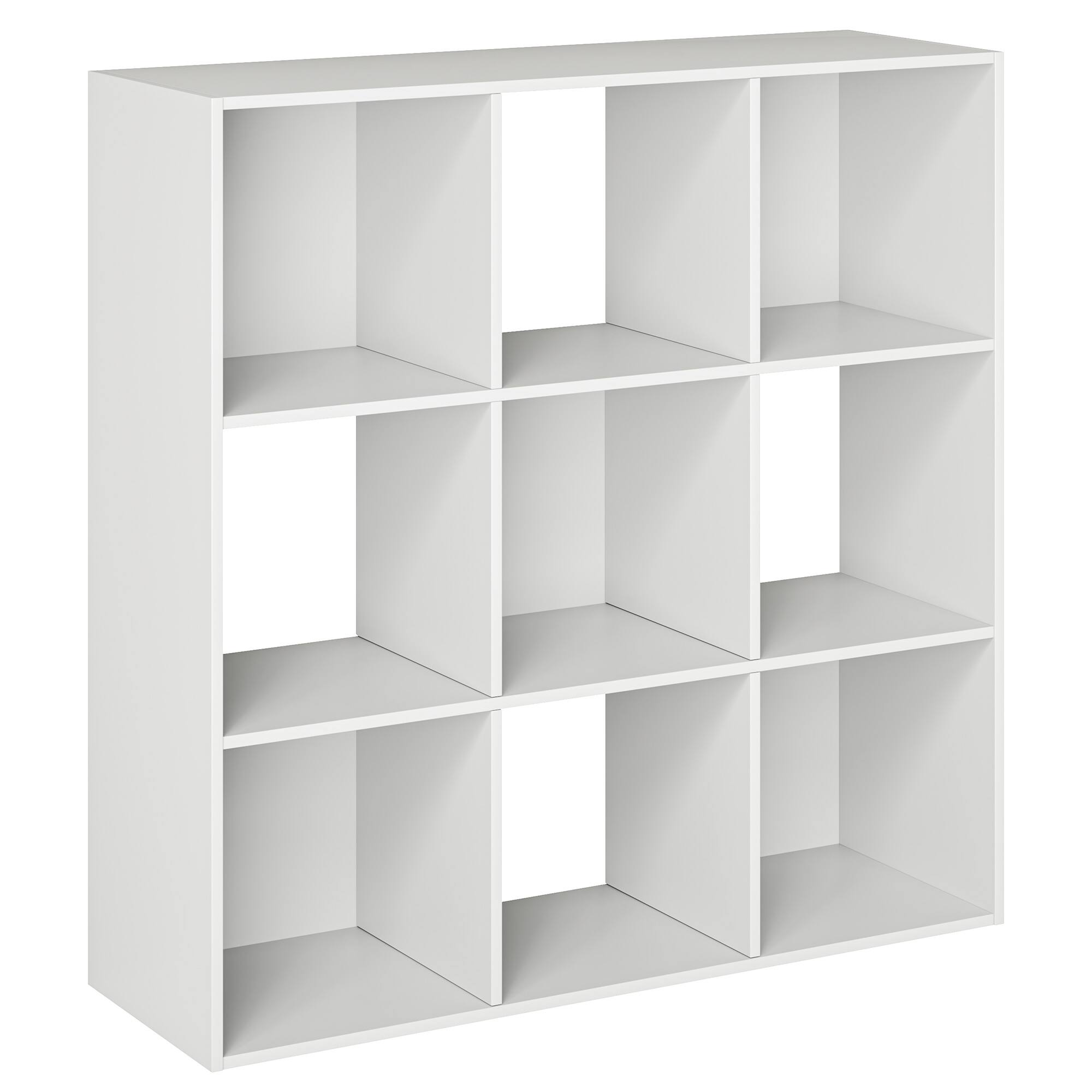 Front. Sweetcrispy - 9-Cube Storage Organizer, 11-in Display Storage System, Bookshelf w/ Removable Back Panels Vertical Horizontal - White.