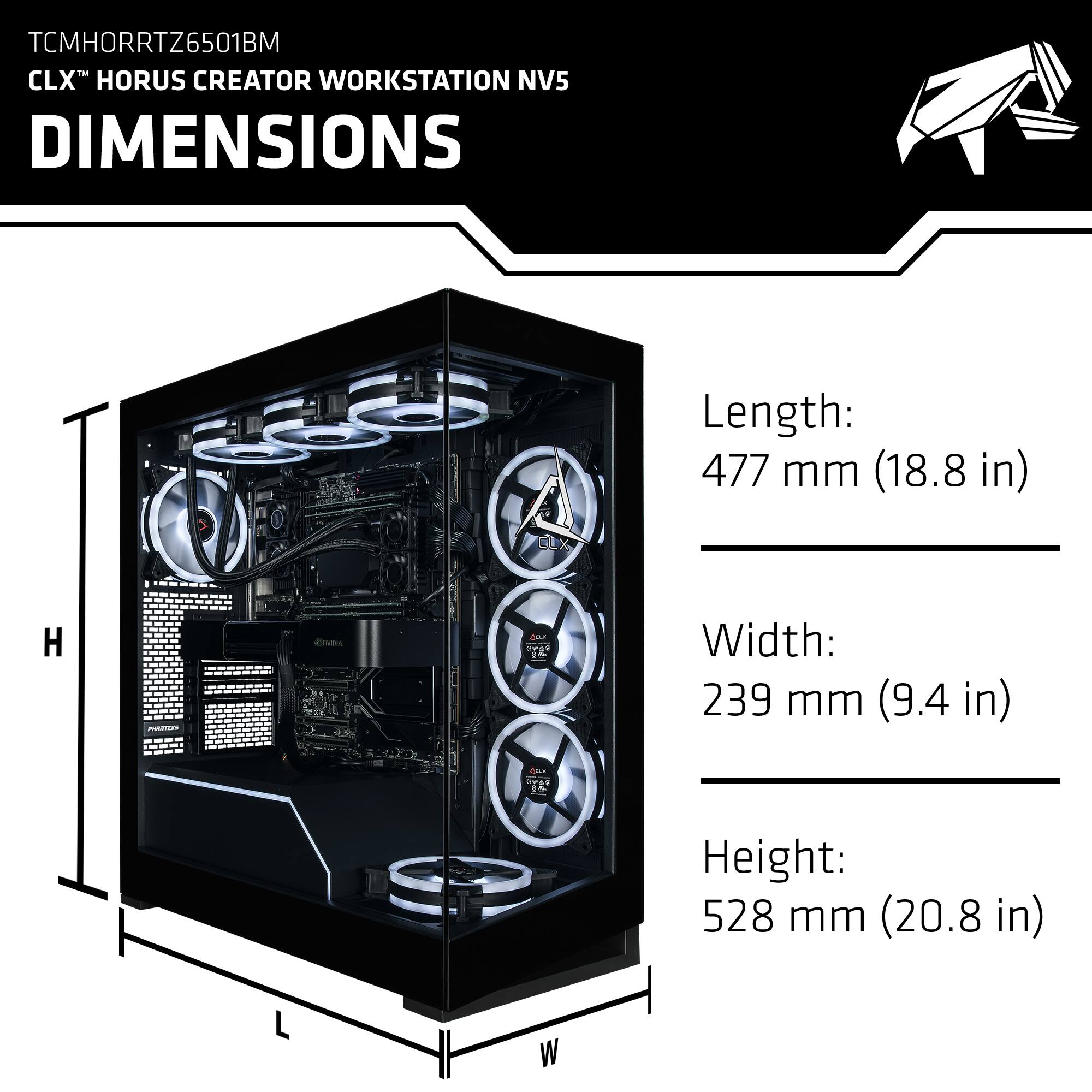 TCMHORRTZ6501BM CLX HORUS CREATOR WORKSTATION NV5

DIMENSIONS

Length: 477 mm (18.8 in)
Width: 239 mm (9.4 in)
Height: 528 mm (20.8 in)