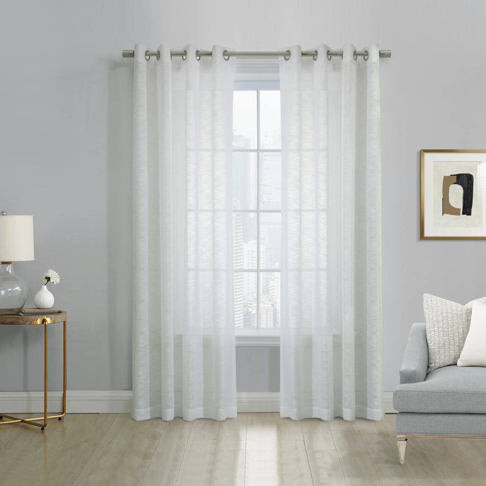 Angle. Commonwealth Home Fashions - Habitat Boucle Sheer Premium Stylish and Functional Grommet Curtain Panel 52" x 84" White - White.