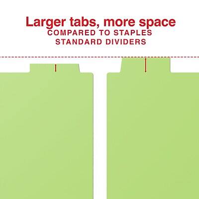 Larger tabs, more space  
COMPARED TO STAPLES STANDARD DIVIDERS