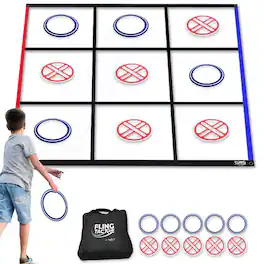 Swooc Games - Fling Tac Toe (9ft x 9ft) Giant Tic Tac Toe Game Outdoor | Weatherproof Giant Outdoor Games for Adults and Family - Red