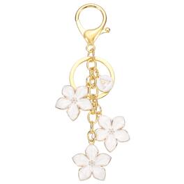 Unique Bargains - Initial Letter Flower Keychain, Alphabet A Drip Oil Cherry Blossom Keyring, Bag/Purse Charm for Birthdays, Christmas - White