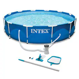 Intex - Metal Frame 10' x 30" Swimming Pool with Filter Pump and Maintenance Kit - Blue