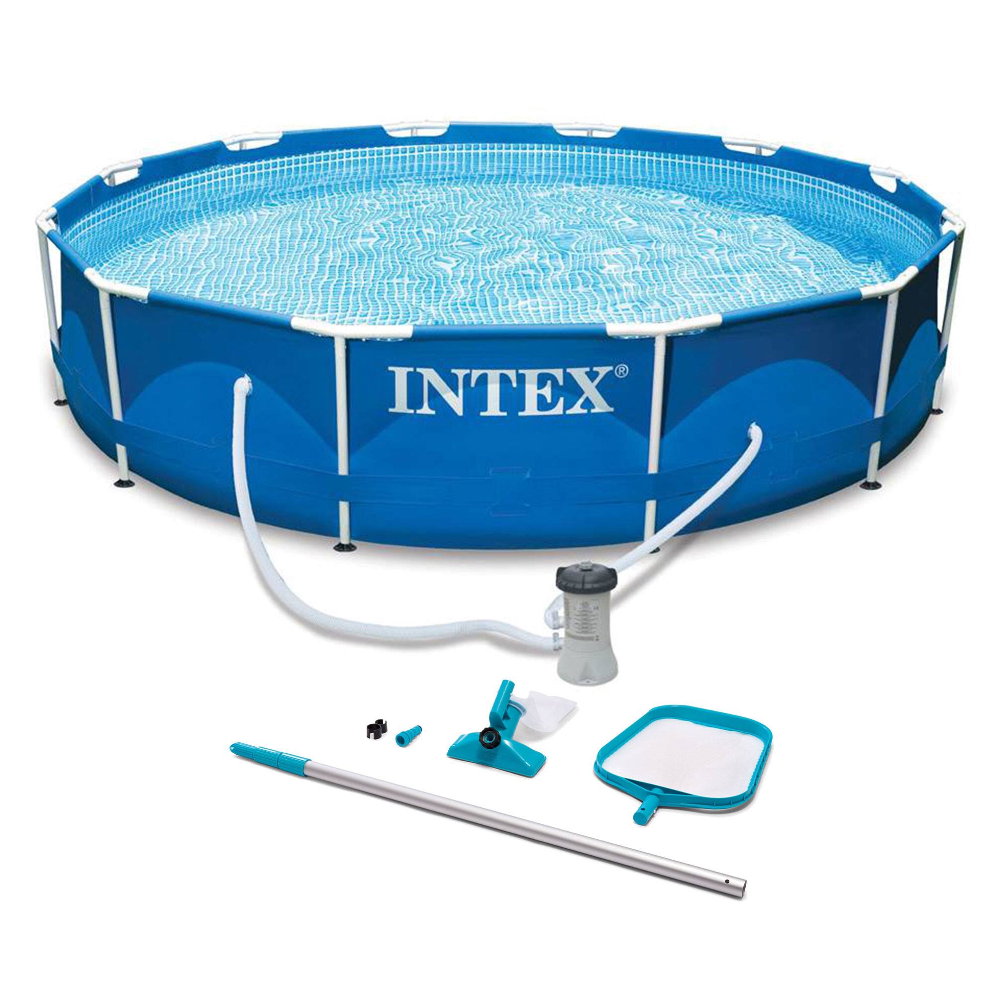 Front. Intex - Intex Metal Frame 10' x 30" Swimming Pool with Filter Pump and Maintenance Kit - Blue.