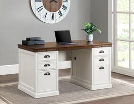 SUNJOY - 58’’ Richland Double Pedestal Desk, Home Office Computer Desk Work Station with Charging Station - White