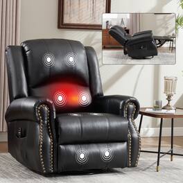 Chery Life - Heat Massage Manual Recliner Chair with Rocker and Swivel in Fabric for Living Room - Black