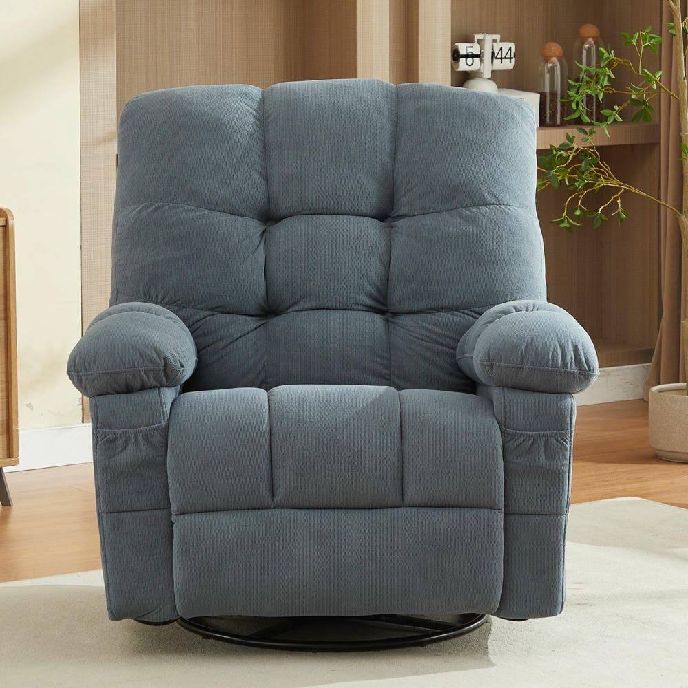 Alt View 7. Kadyn - Oversized Swivel Recliner Chair with Massage & Heat, 350lb Capacity, 8 Vibration Modes, USB Port, Light Gray-Blue - Blue.