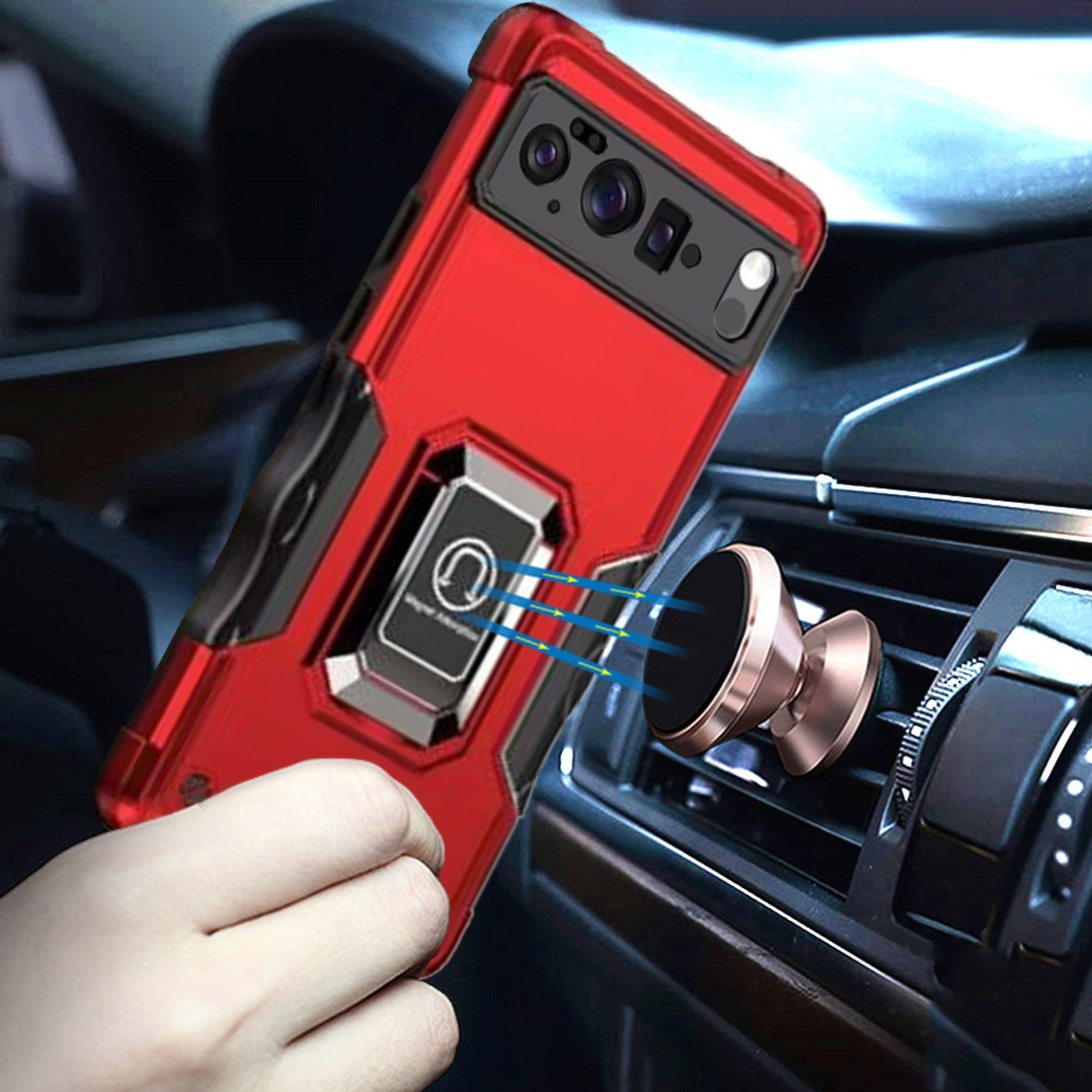 Angle. Kitcheniva - Ergonomic Grip Hybrid Case With 360° Ring Stand And Tempered Glass For Google Pixel 10 & Google Pixel 10 Pro Red - Red.