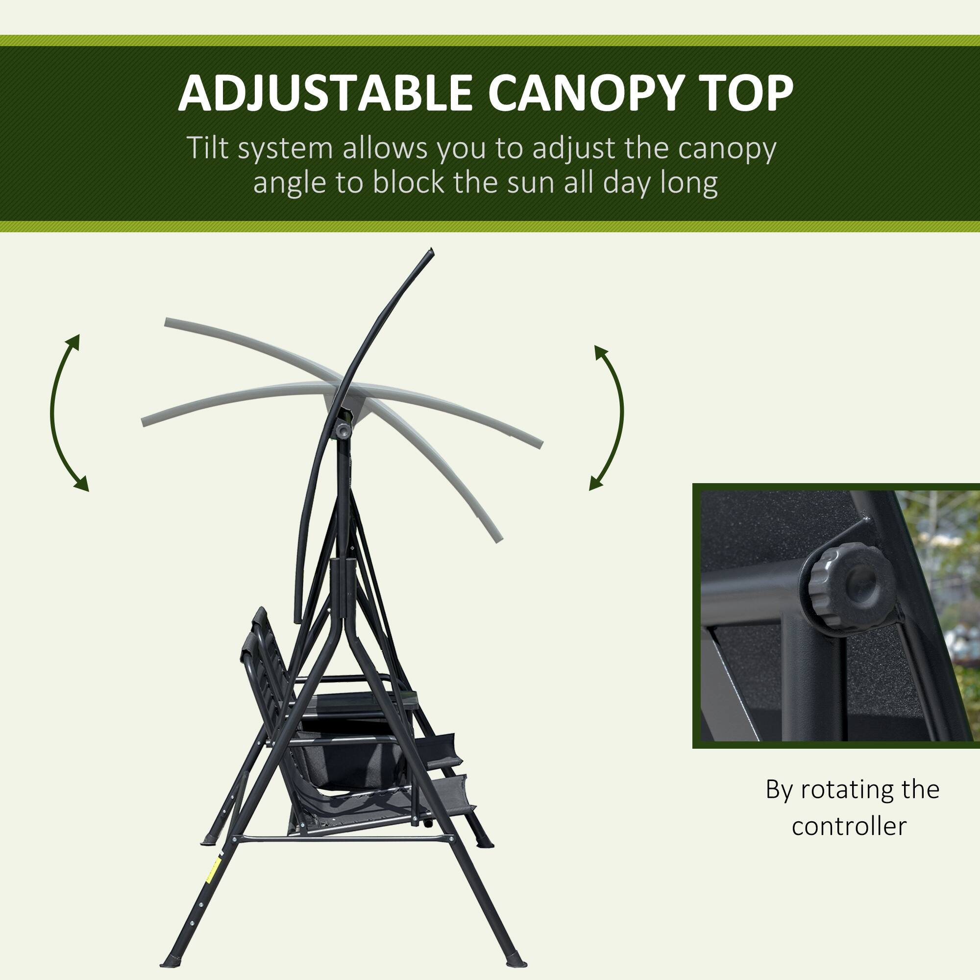 ADJUSTABLE CANOPY TOP

Tilt system allows you to adjust the canopy angle to block the sun all day long

By rotating the controller