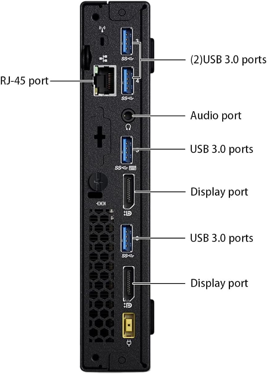 - H SS4 (2) USB 3.0 ports
- RJ-45 port
- Audio port
- USB 3.0 ports
- SSE - E H :D Display port
- USB 3.0 ports
- SSG Display port