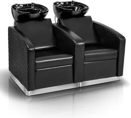 Winado - 2-Seater Backwash Unit Salon Shampoo Bowl and Chair with Large Ceramic Sink, Faucet, Adjustable Sprayer for Barbershop - Black