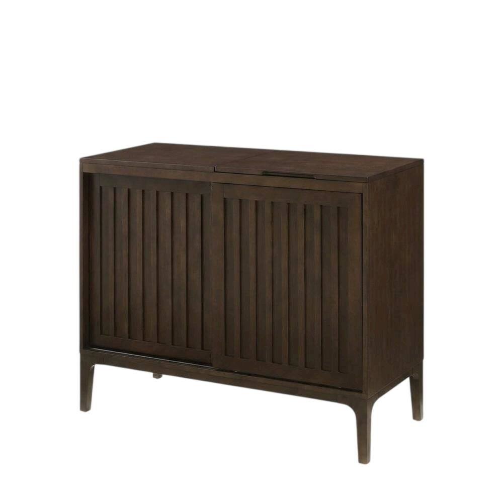 Back. FurniFact - Brown Large Record Player Cabinet with Vinyl Storage Shelves - Dark Brown.