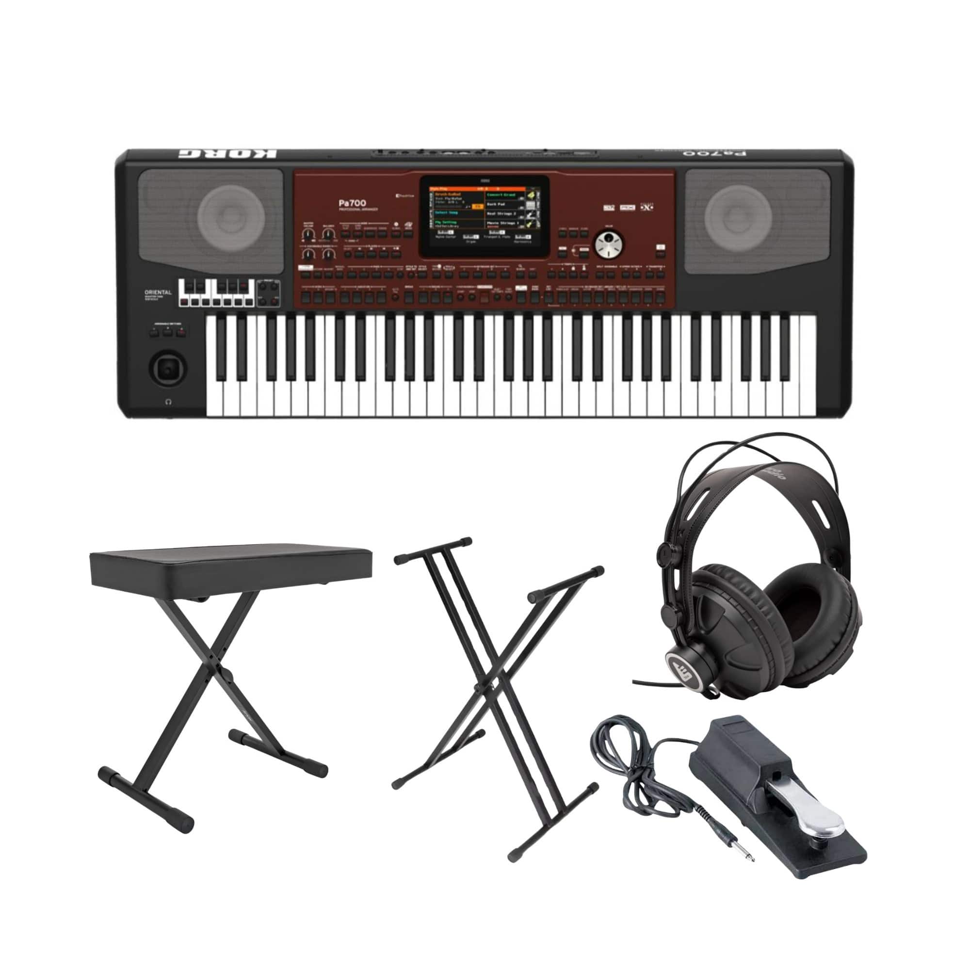 FocusProAudio - Korg PA700OR 61-Key Professional Arranger Keyboard Bench and Accessory Bundle
