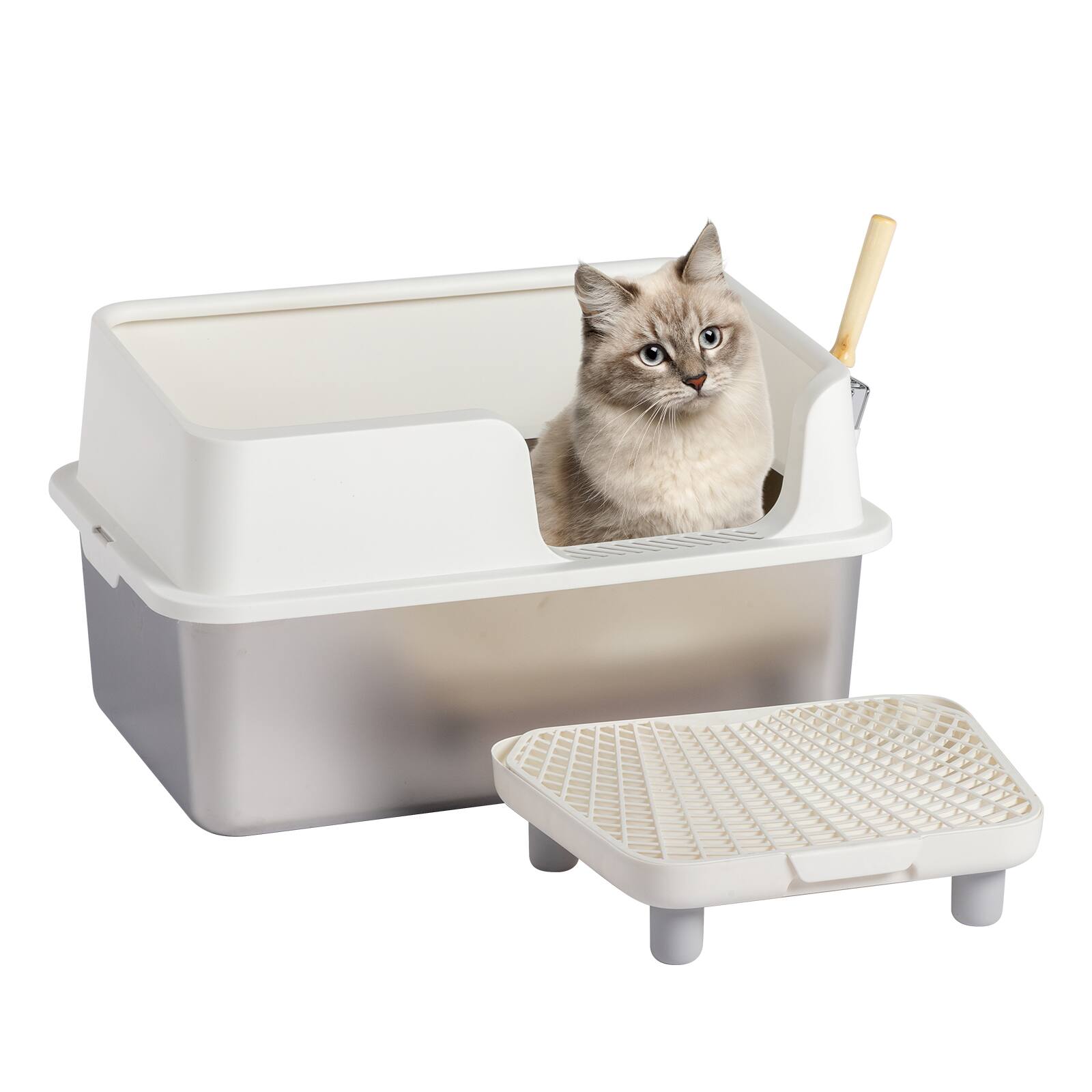 Alt View 1. Winado - Extra Large Enclosed Stainless Steel Cat Litter Box with Lid for Big Cats - White.