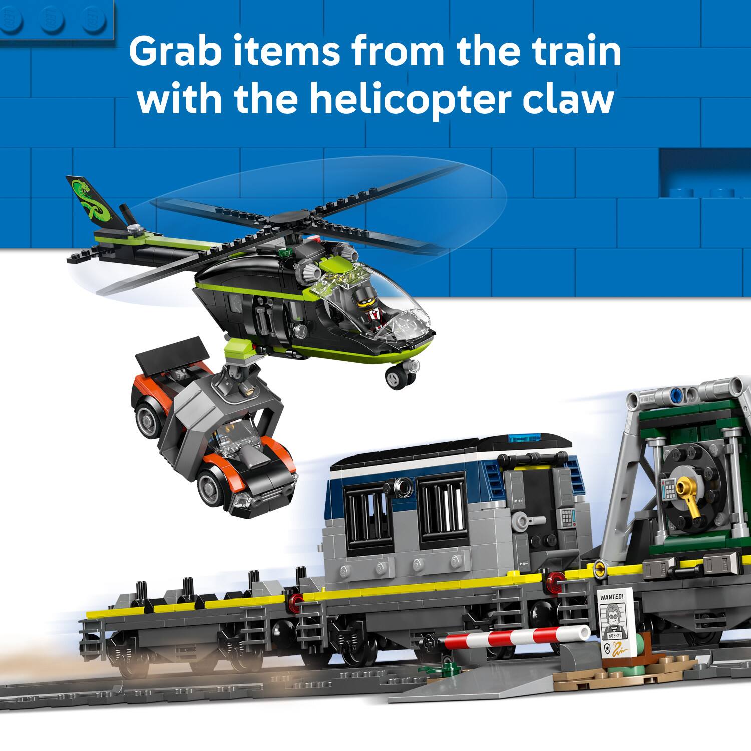 Grab items from the train with the helicopter claw