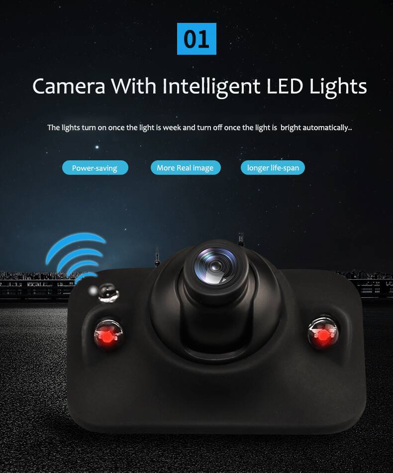 01 Camera With Intelligent LED Lights  
The lights turn on once the light is weak and turn off once the light is bright automatically.  
- Power-saving  
- More Real Image  
- Longer life-span