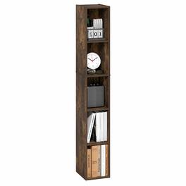 Furinno - FULDA Book Shelf, 5-Tier Tall Narrow Bookshelf, Standing Bookcase with 8-In Width Storage Shelf, 9.3 x 7.9 x 51.9 - Amber Pine