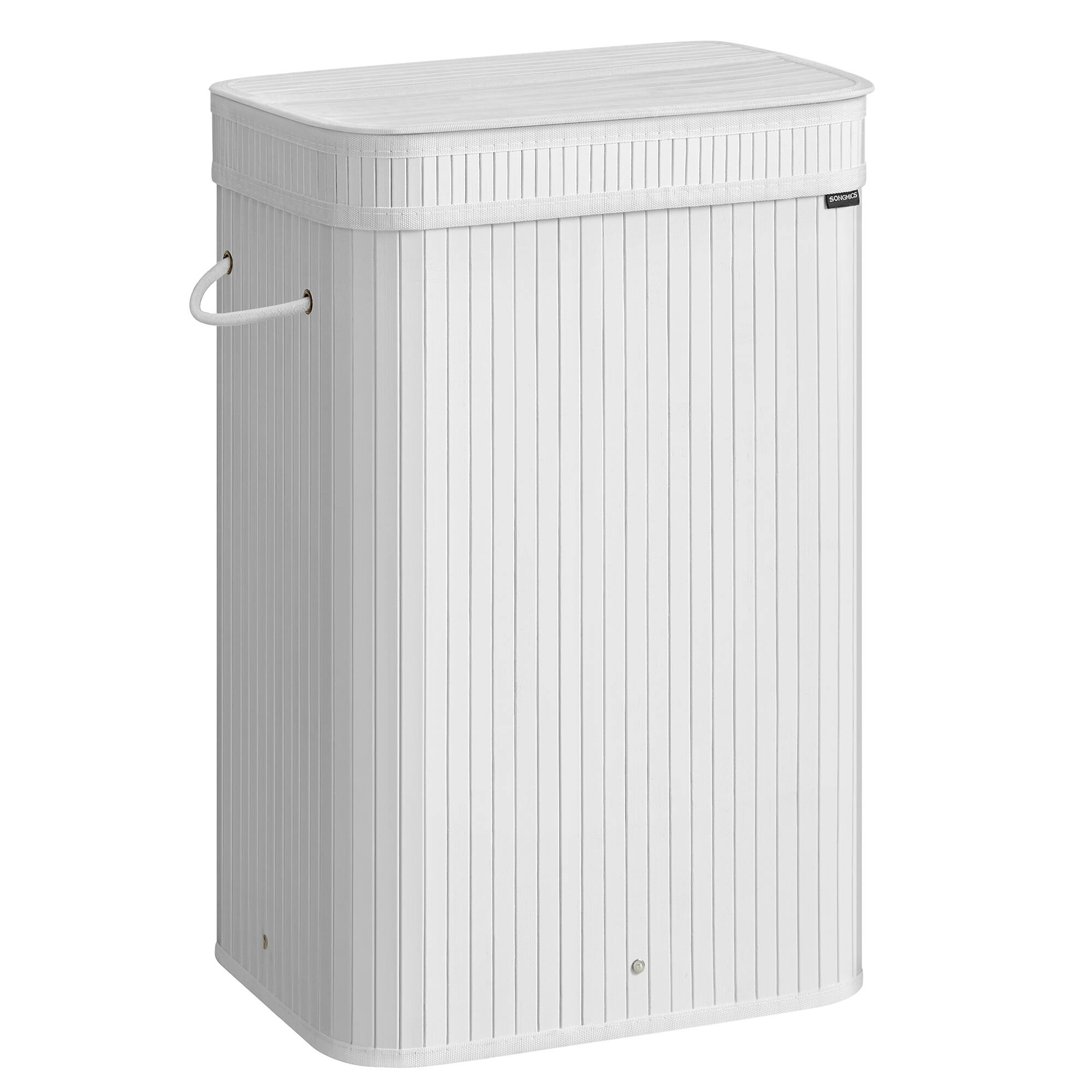 Front. Songmics Home - Laundry Hamper with Lid, Bamboo Laundry Basket, Removable Machine Washable Hamper Basket, with Handles, 72 L - Cloud White.