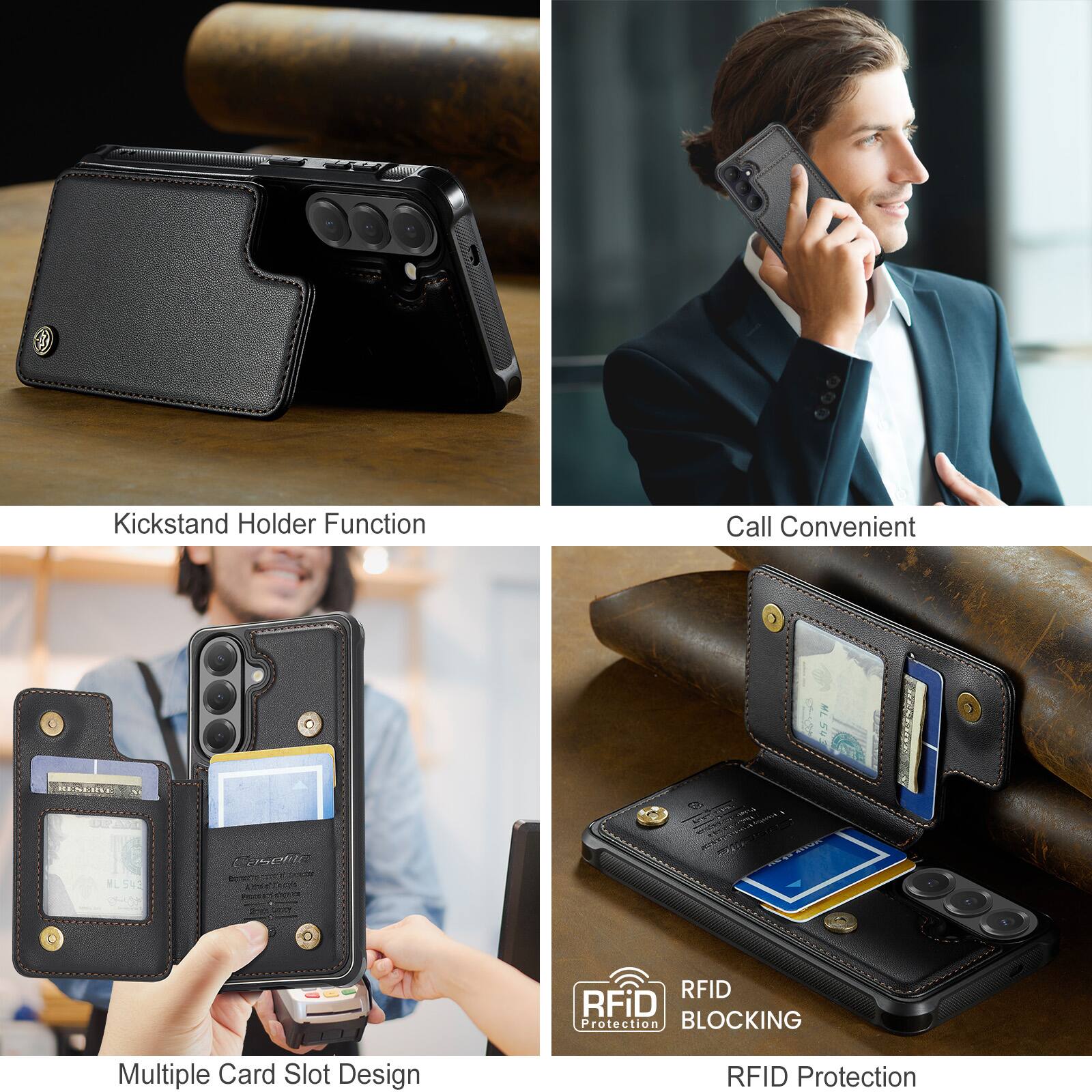 Kickstand Holder Function  
Call Convenient  
Multiple Card Slot Design  
RFID Protection