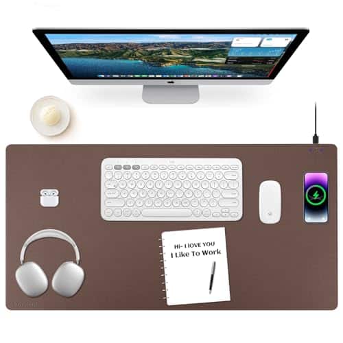 Comfort Essence - Wireless Charging Mouse Pad 1 Leather Multifunctional Office Desk With Non-slip Rubber Base Waterproof For - Brown-r-Large