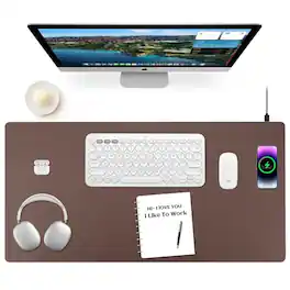 Comfort Essence - Wireless Charging Mouse Pad 1 Leather Multifunctional Office Desk With Non-slip Rubber Base Waterproof For - Brown-r-Large