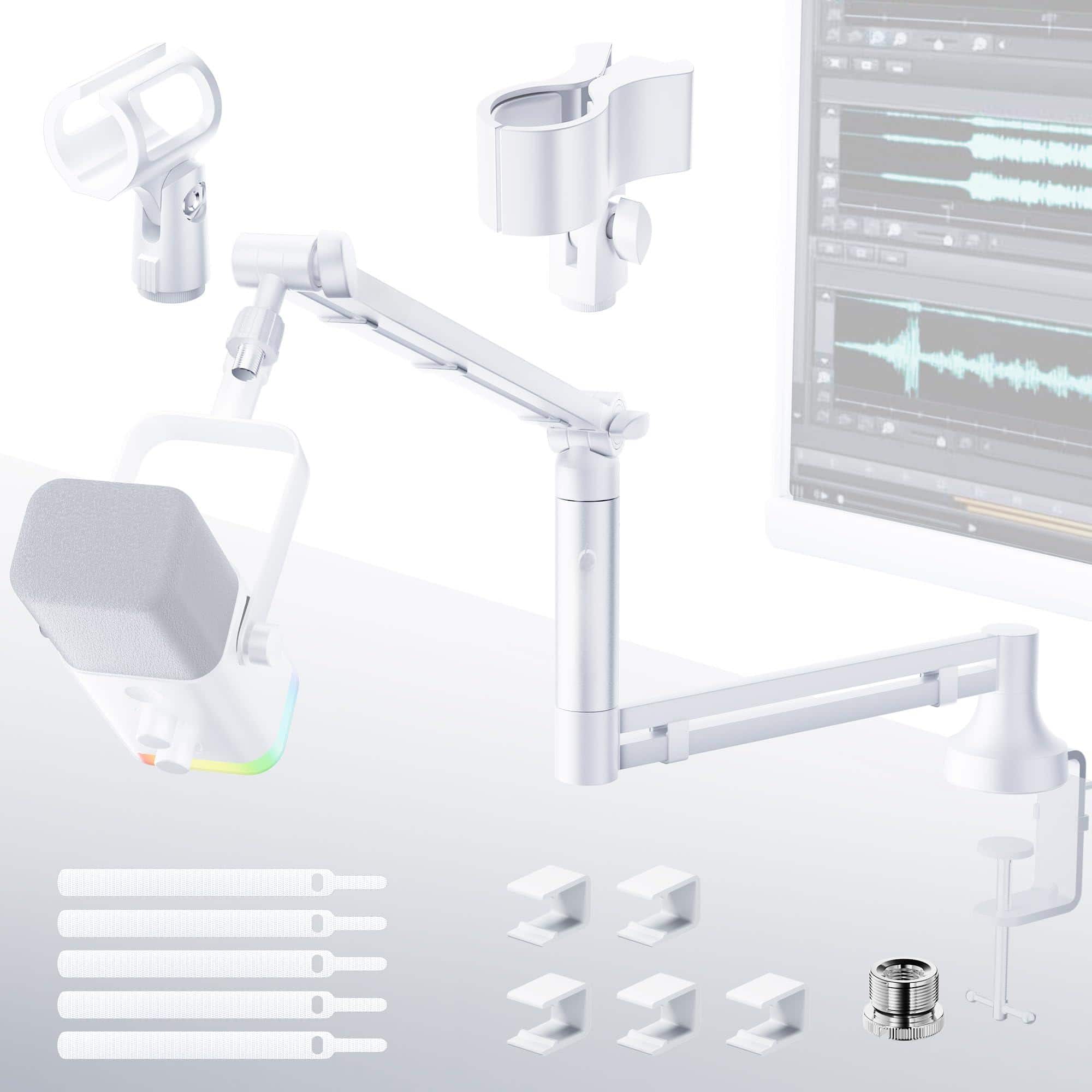 Dazzling Pops - M05 Pro Boom Arm 360 Rotatable Microphone Stand With Desk Mount Foldable Mic 3 8 To 5 8 Screw Adapter For - White (M05 pro)