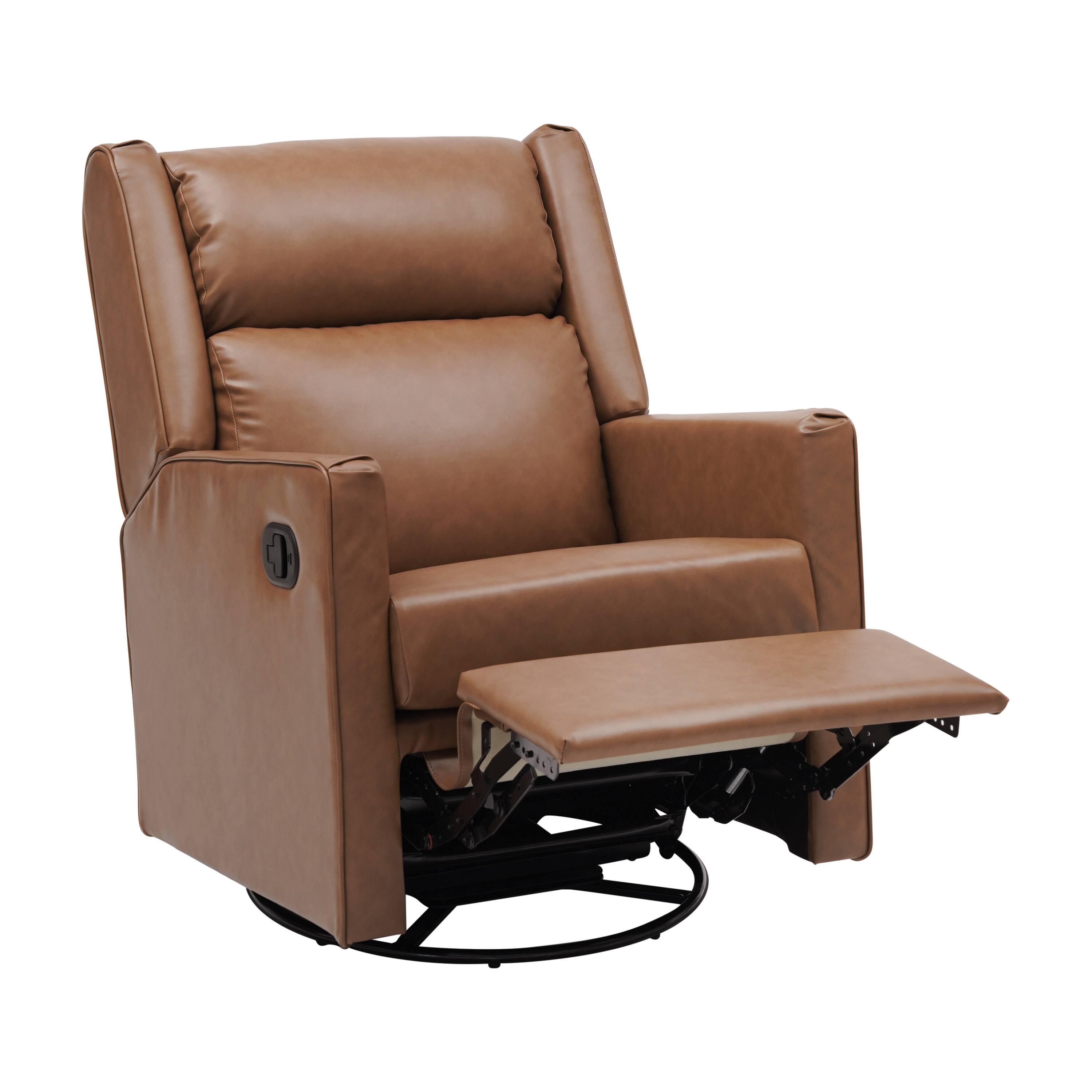 Alt View 7. Emma + Oliver - Mari Swivel Glider Rocker Recliner with USB/USB-C Charging Ports, Manual 270 Degree Swivel Recliner - Cognac LeatherSoft.