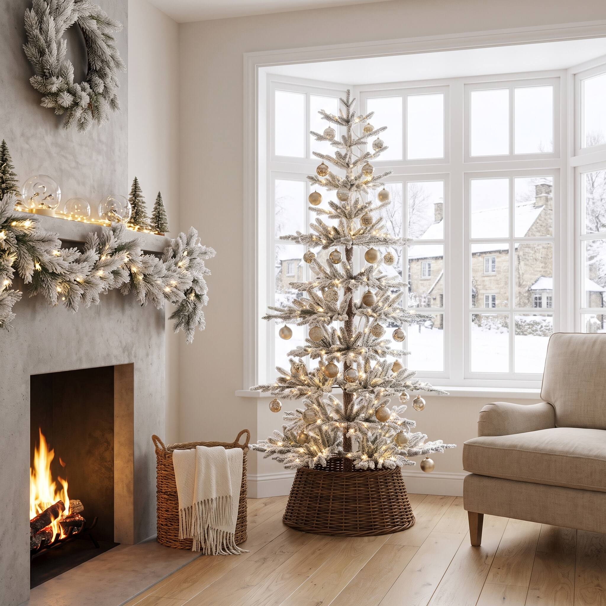 Alt View 9. Glitzhome - 7ft Deluxe Pre-Lit Flocked Slim Fir Artificial Christmas Tree with 400 Lights - White.