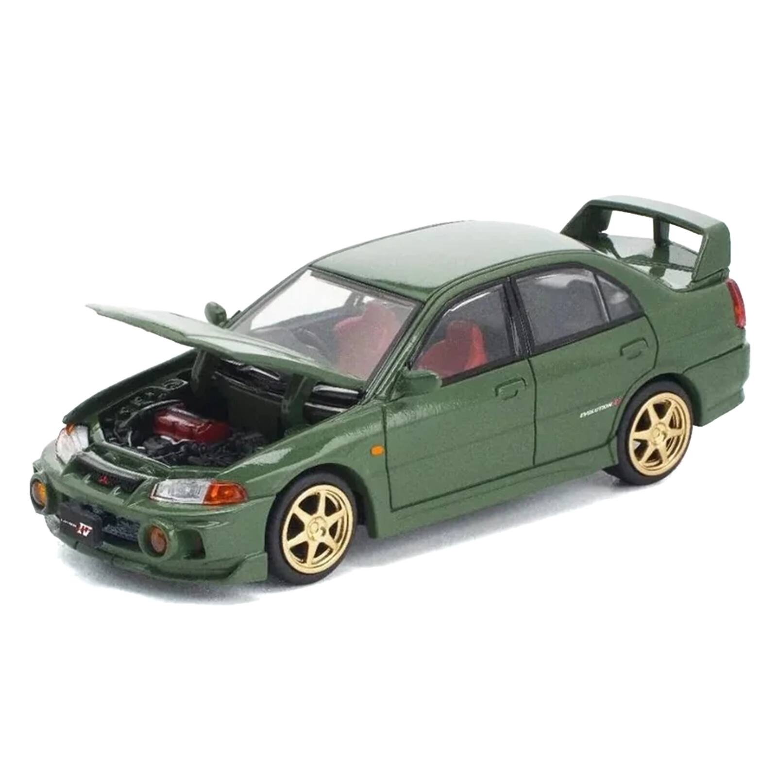 Alt View 3. Pop Race - Mitsubishi Lancer Evolution IV RHD Green w/Red Interior & Gold Wheels "Enigma Exclusive Ed" 1/64 Model Car by Pop Race.
