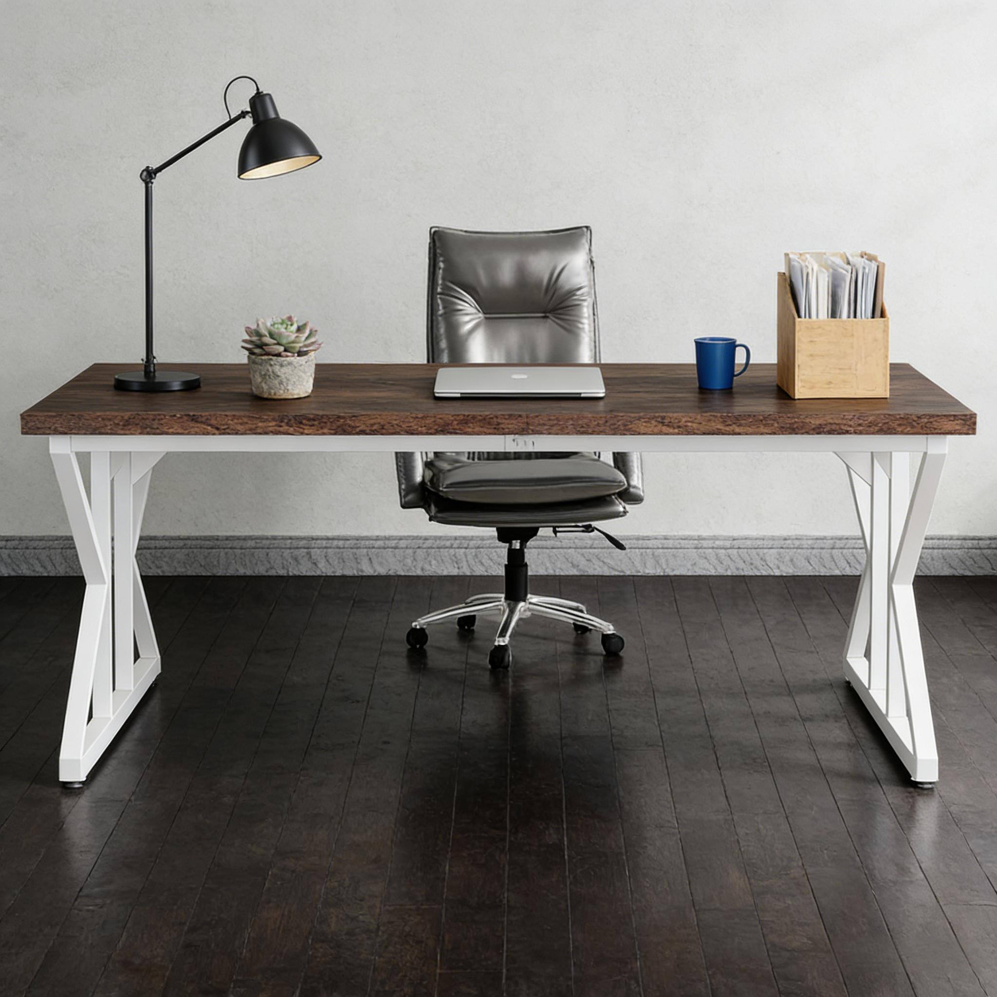 Alt View 1. Forest'nSky - Rustic Computer Desk with Spacious Work Surface, Perfect for Home Office,Brown - Brown.