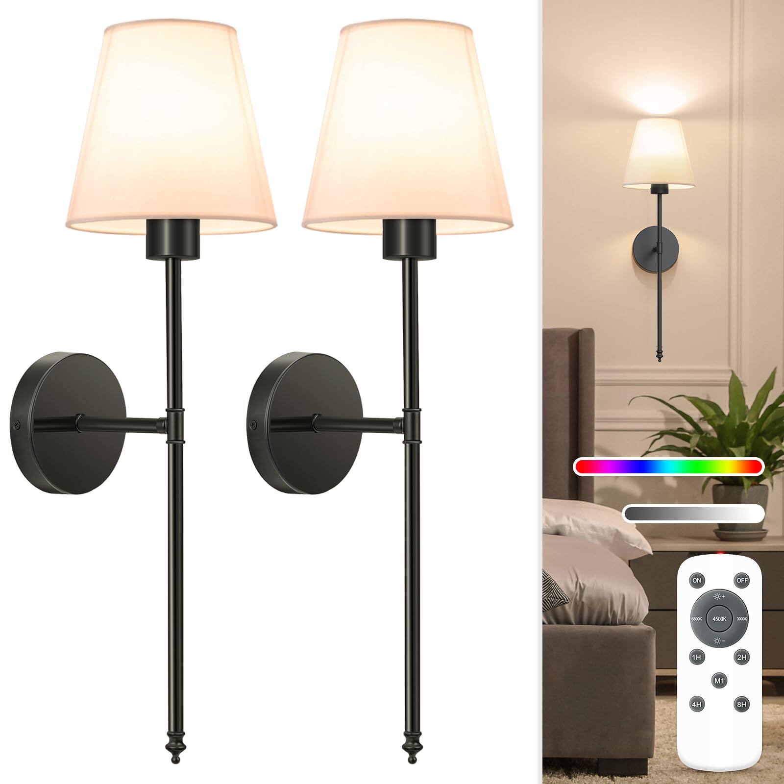 Front. Dazzed Corner - Battery Operated Wall Sconce Set of 2,with 5200mAh Dimmable Detachable Bulbs and Remote.