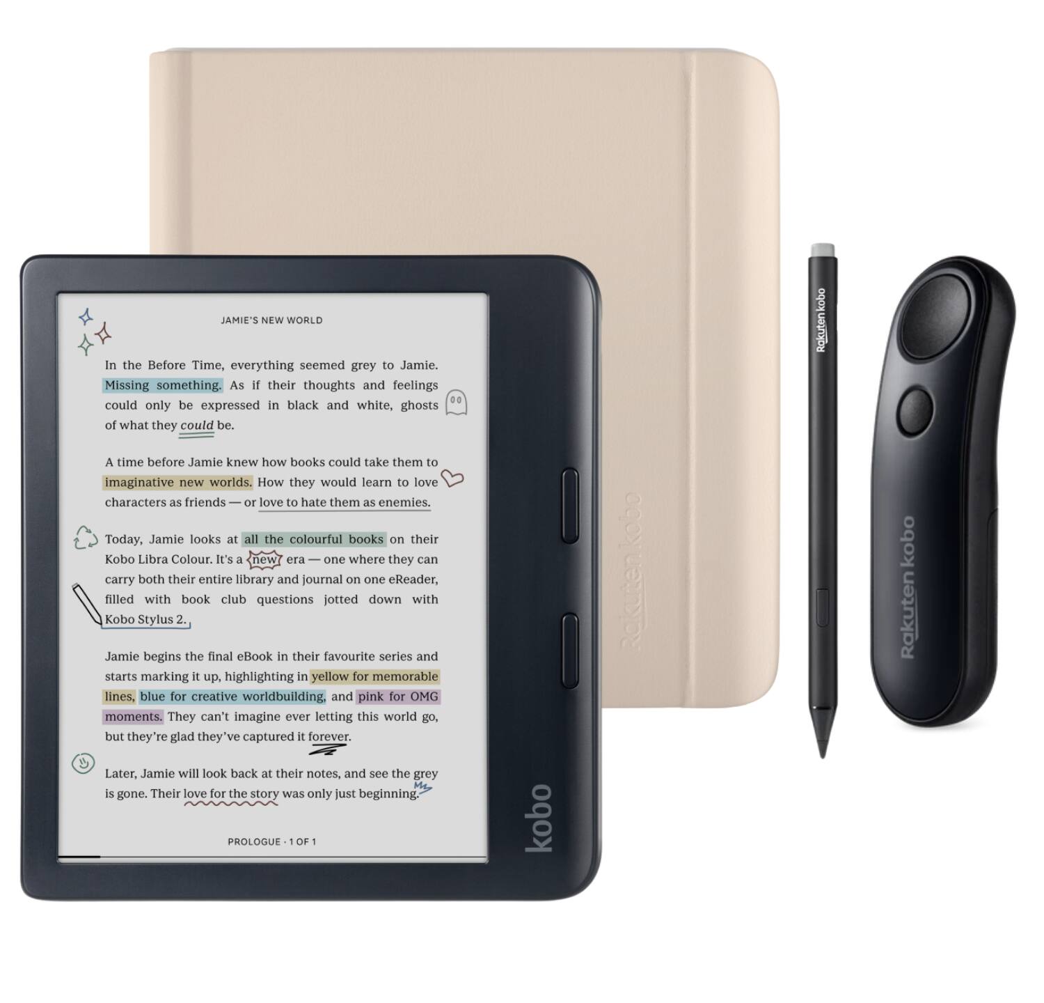 Kobo Libra Colour (Black) eReader with Black Remote & Black Stylus