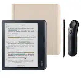 Kobo - Libra Colour (Black) eReader with Black Remote & Black Stylus 2Gen Bundle - 2024 - Sand Beige Notebook SleepCover