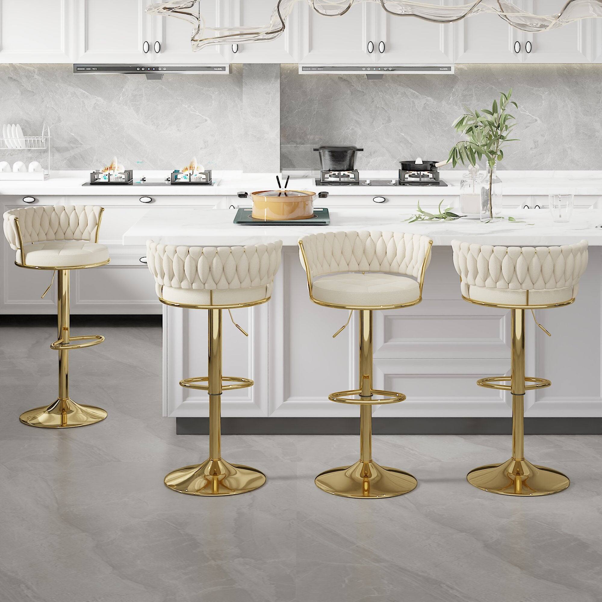 Alt View 5. Vecelo - Set of 2 Velvet Bar Stools with 360° Swivel & Adjustable Height - Modern Counter Stools - White.