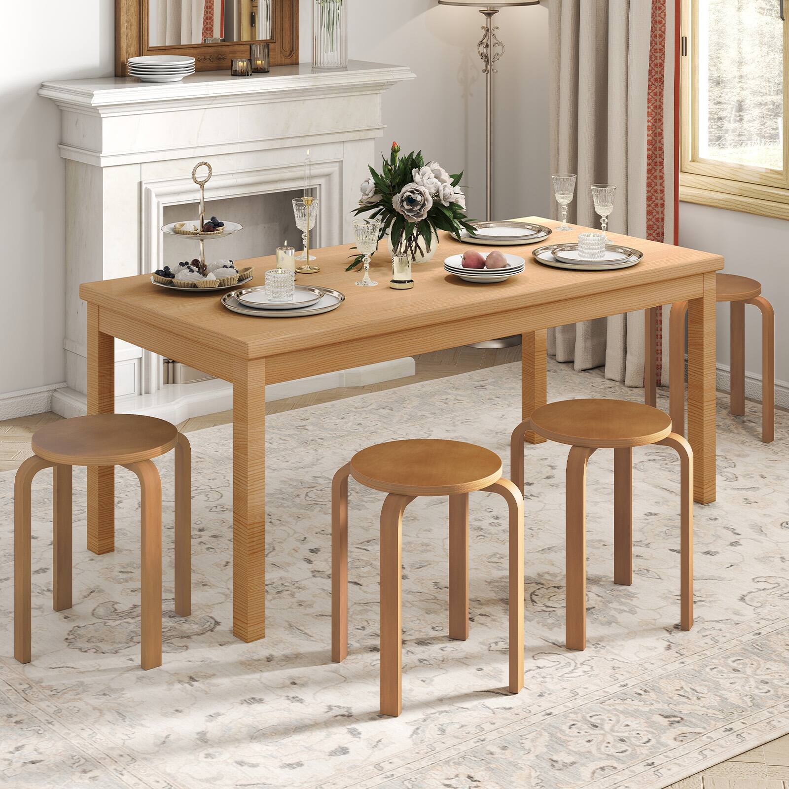 Alt View 1. Gymax - Gymax Set of 4 18'' Stacking Stool Round Dining Chair Backless Wood Home Decor Walnut - Brown.