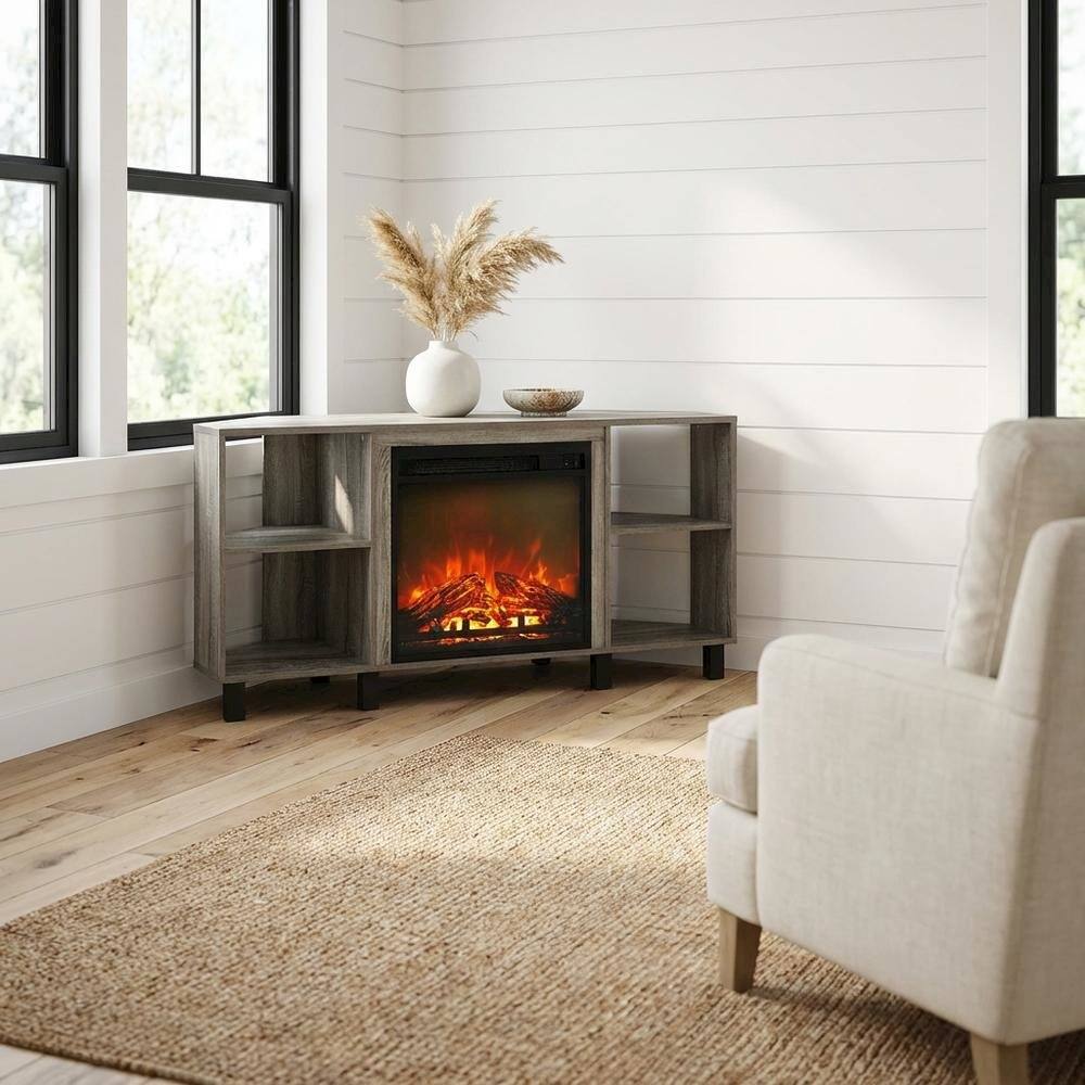 Alt View 1. FurniFact - Wood TV stand with metal legs for up to 55-inch screens in French Oak Grey - Gray.