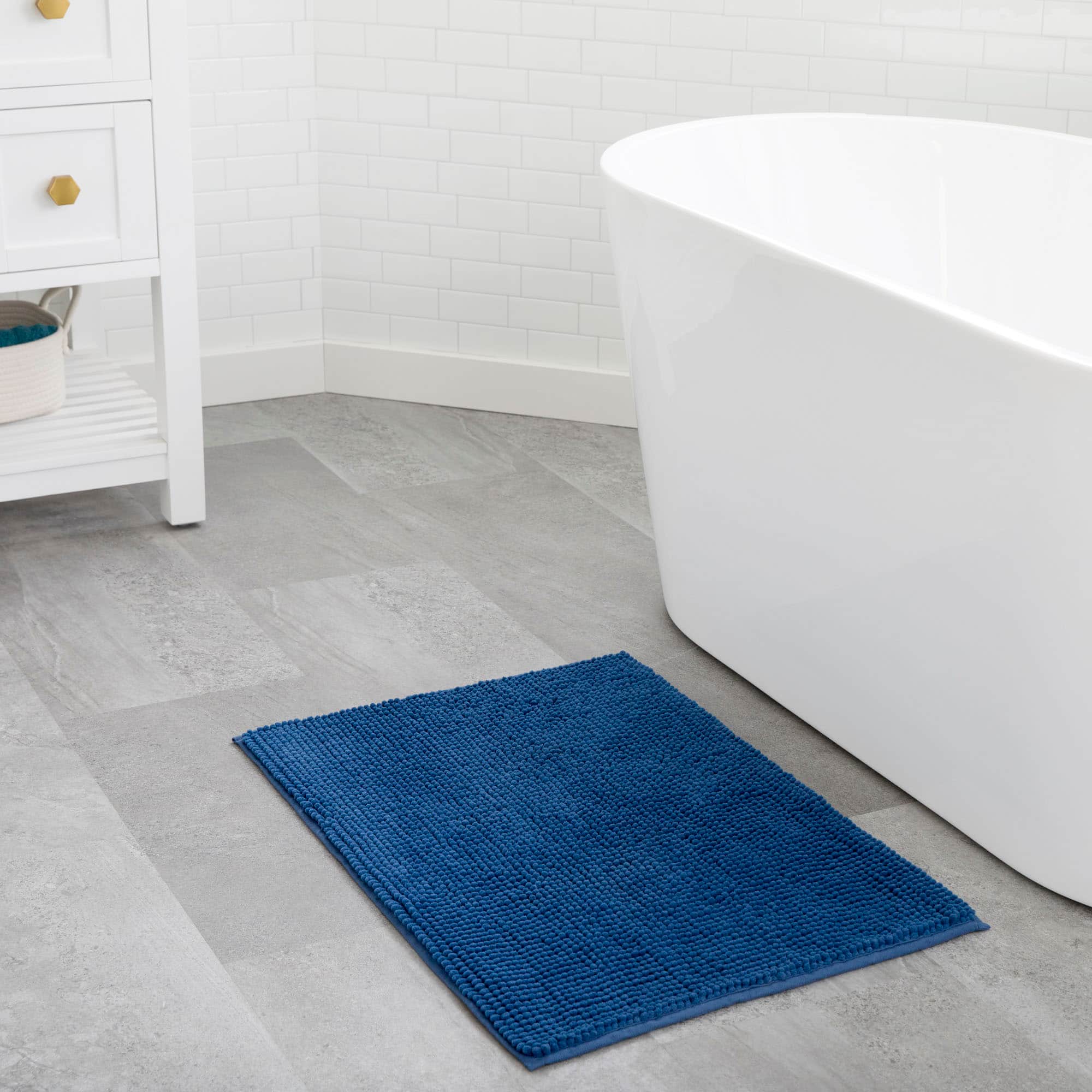 APRILSOUL - Linenspa Chenille Bath Mat 17x48 Navy - Gray