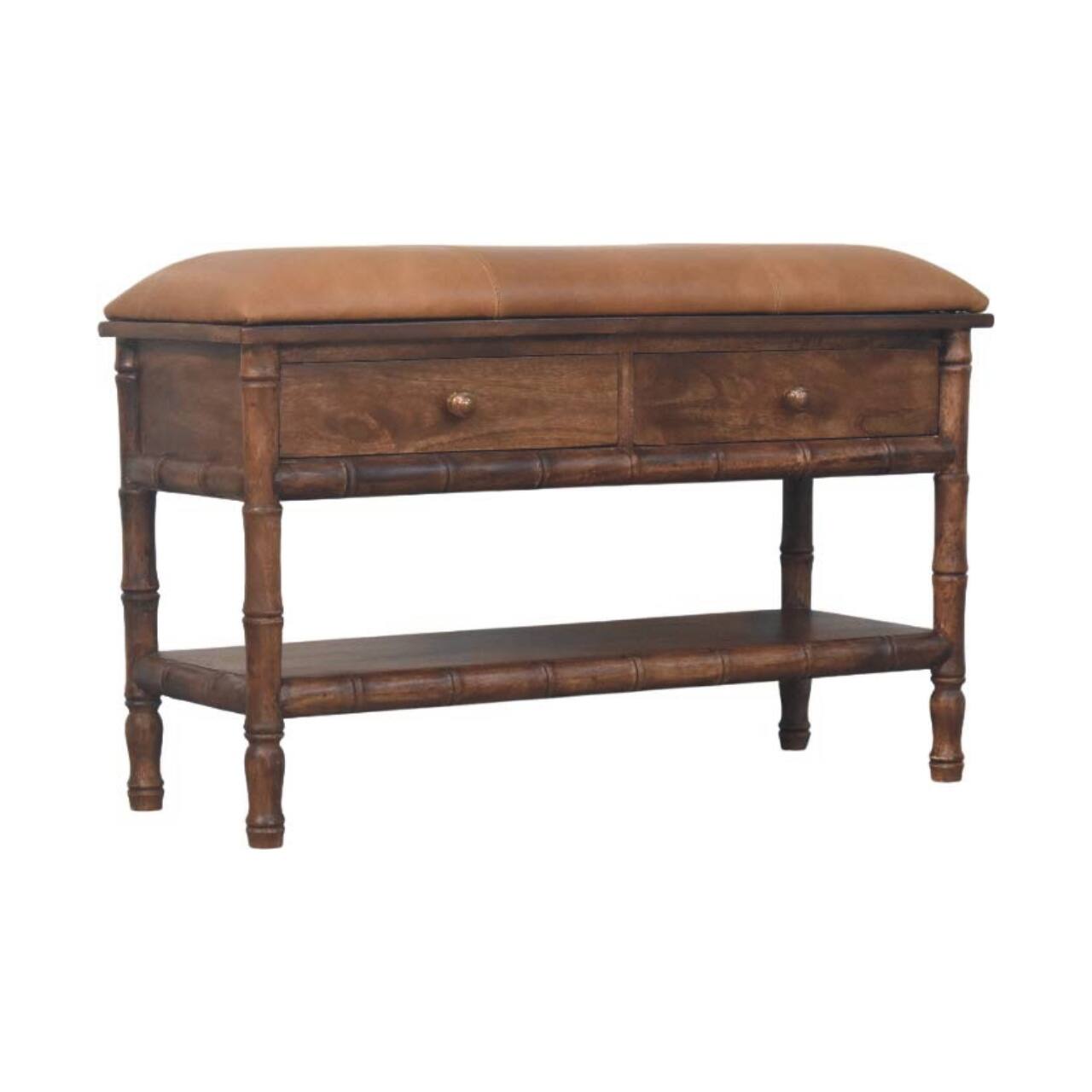 Angle. Artisan Furniture - Artisan Furniture Solid Wood Bamboo Carved Storage Bench, 2 Drawers - Brown.
