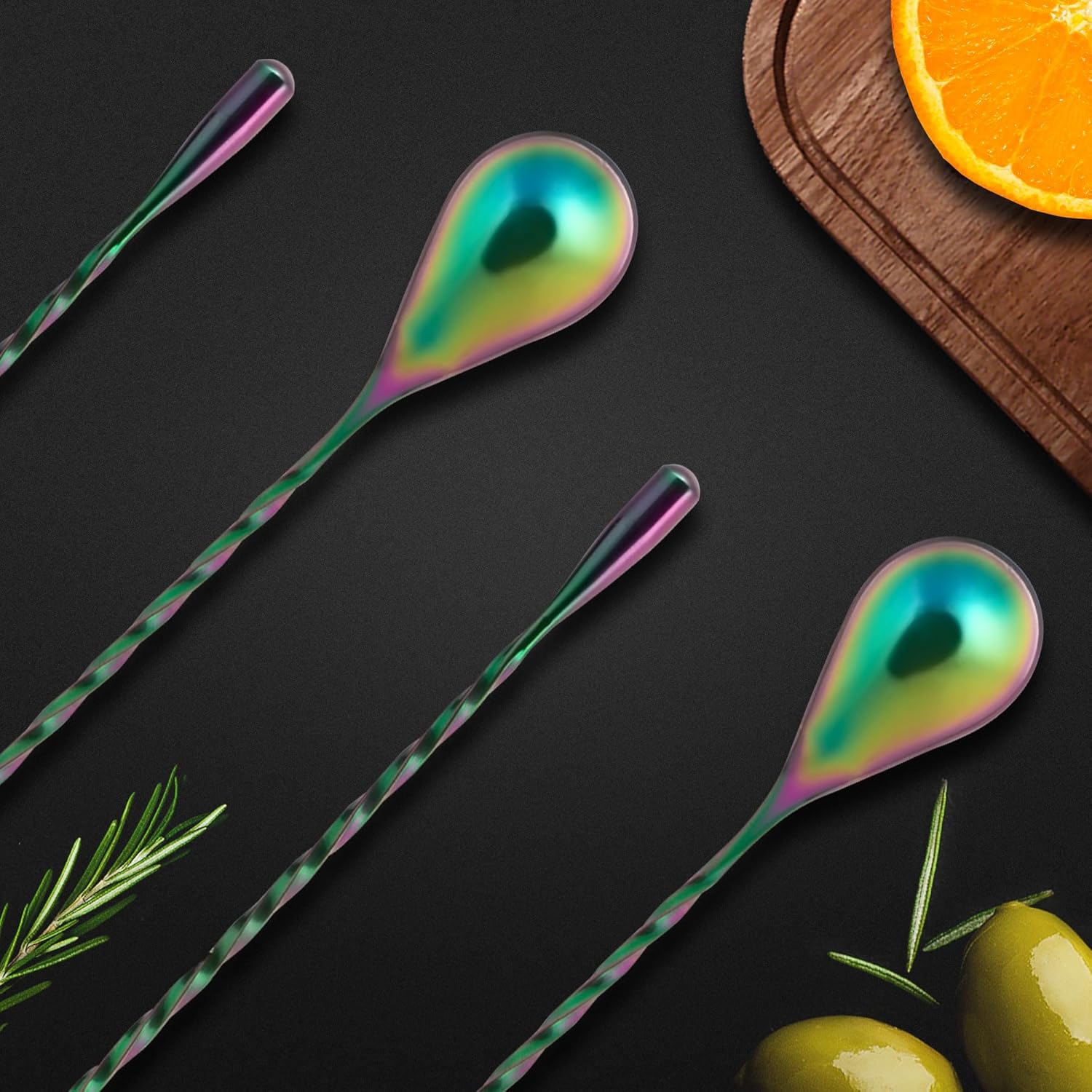 Angle. Zulay Kitchen - Zulay Kitchen Premium 12 Inch Stainless Steel Cocktail Spoon - Long Attractive Spiral Design for Layering Drinks - Multicolor.