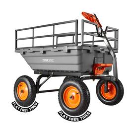 VEVOR - Garden Dump Cart, 1500lbs Poly Dump Cart, 15 Cu. Ft. Garden Carts Dumps Wagon with 2-in-1 Convertible Handle - Black