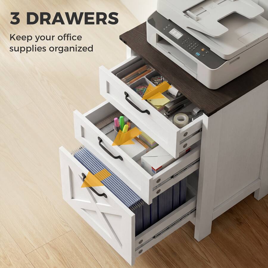 Homcom File Cabinet with 3 Drawers, Rustic Farmhouse Office Storage ...