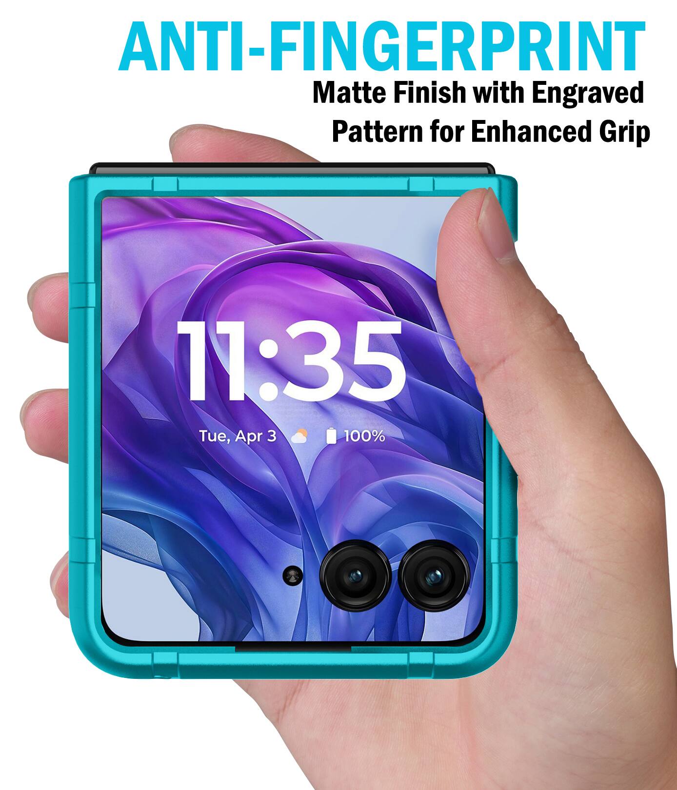 ANTI-FINGERPRINT  
Matte Finish with Engraved Pattern for Enhanced Grip  
11:35 Tue, Apr 3  
100%