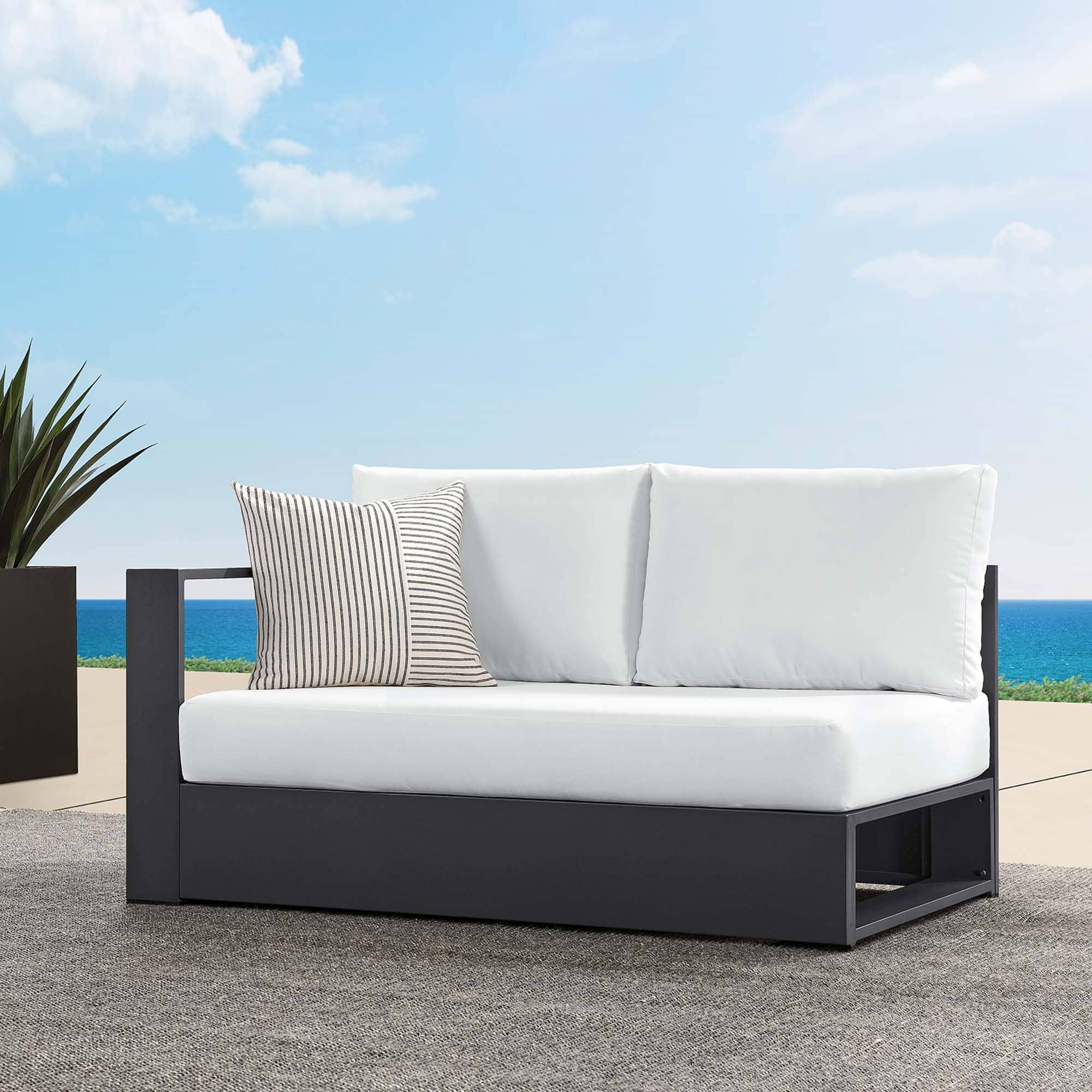 Tahoe Outdoor Patio Powder-Coated Aluminum Modular Left-Facing Loveseat by Modway - Gray White