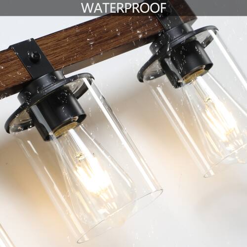 Alt View 4. LUCKY ONE - 42in Rustic 6-Light Vanity Light, Industrial Farmhouse Bathroom Sconce with Wood Accent - Walnut.