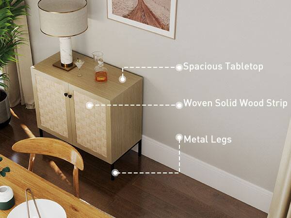Spacious Tabletop  
Woven Solid Wood Strip  
Metal Legs