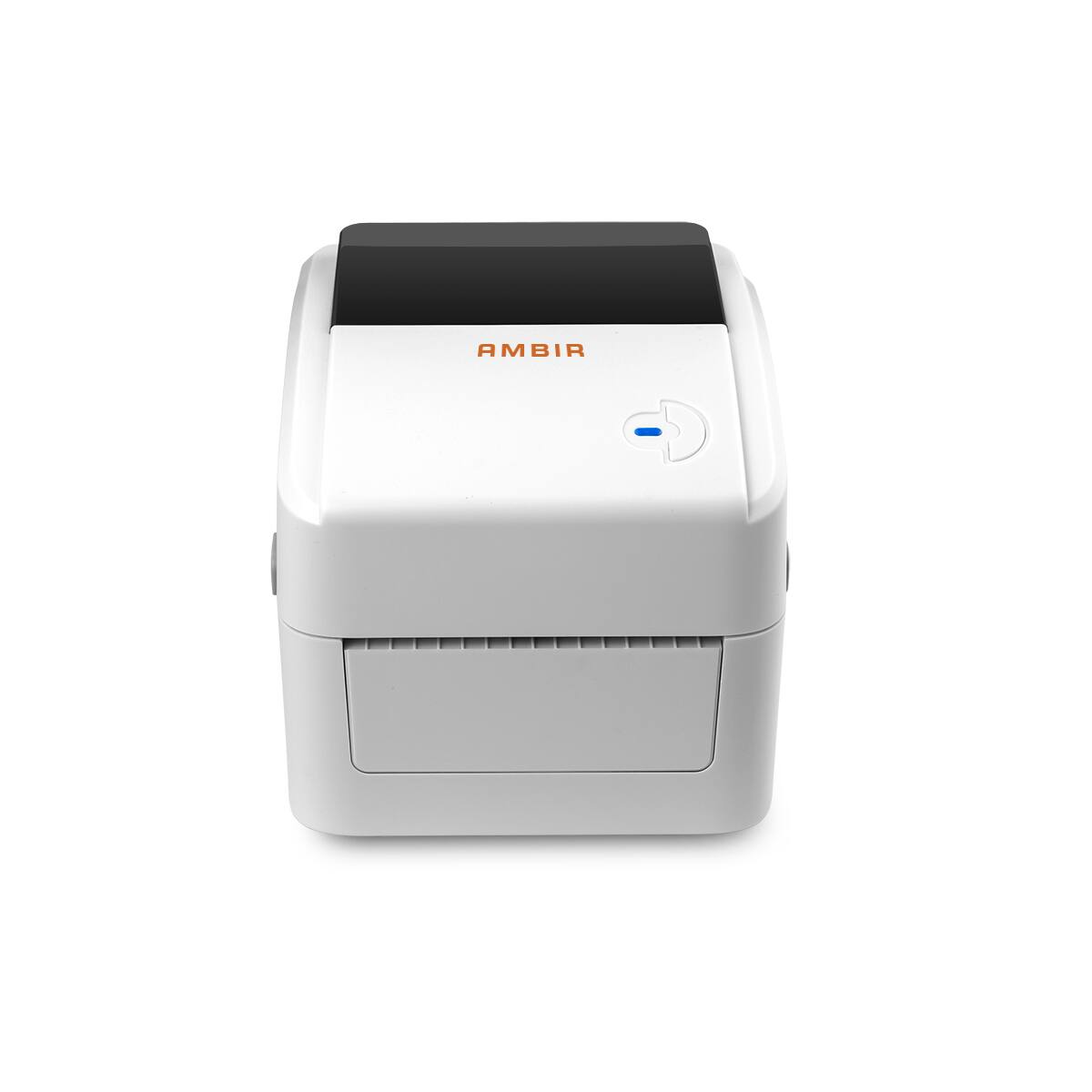 Angle. Ambir Technology Inc - AMBIR LP400-NE 4'' 203 DPI Network Label Printer - White and Black.