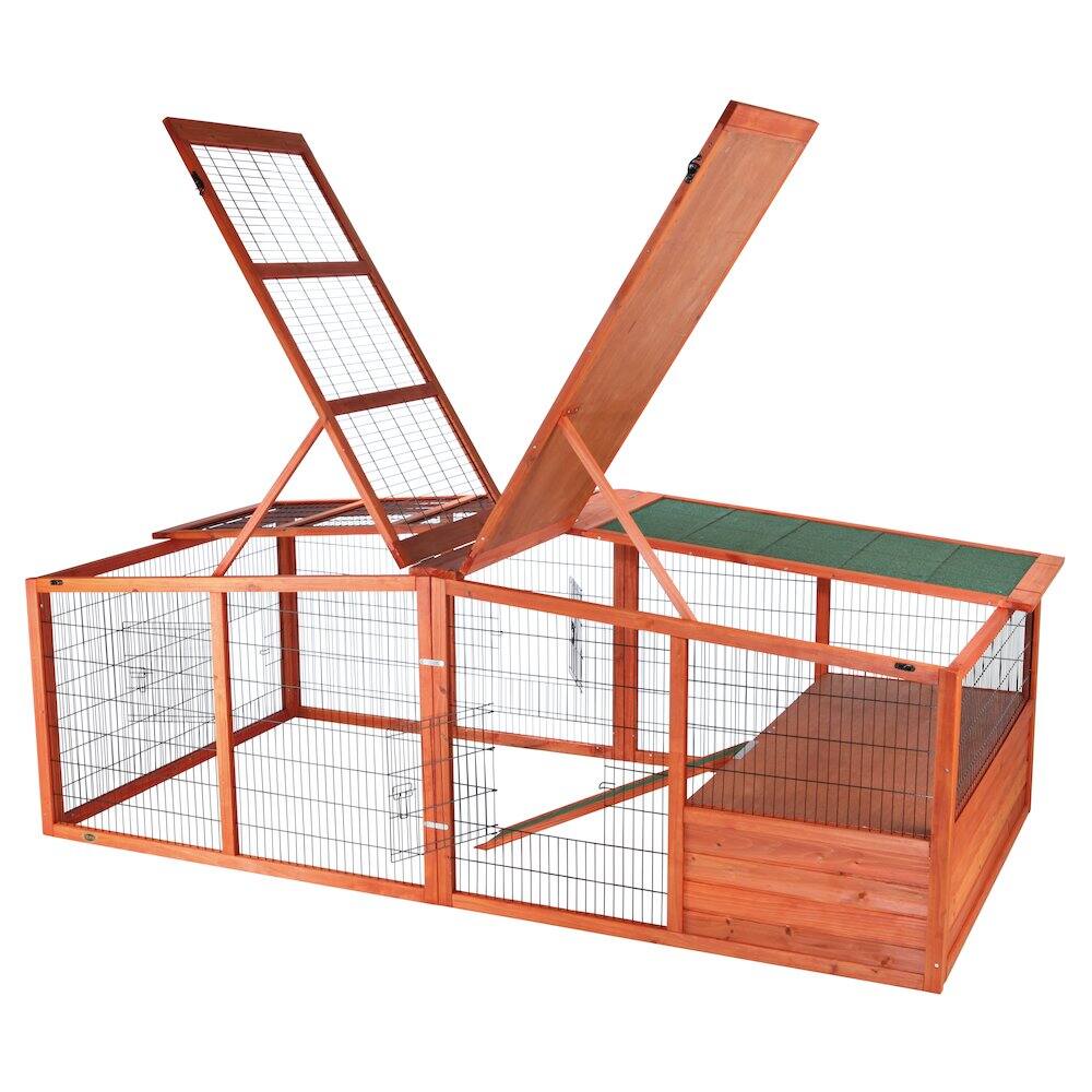 Alt View 1. TRIXIE - Weatherproof Outdoor X-Large Wooden Small Animal Cage and Run with Hinged Roof - Brown.