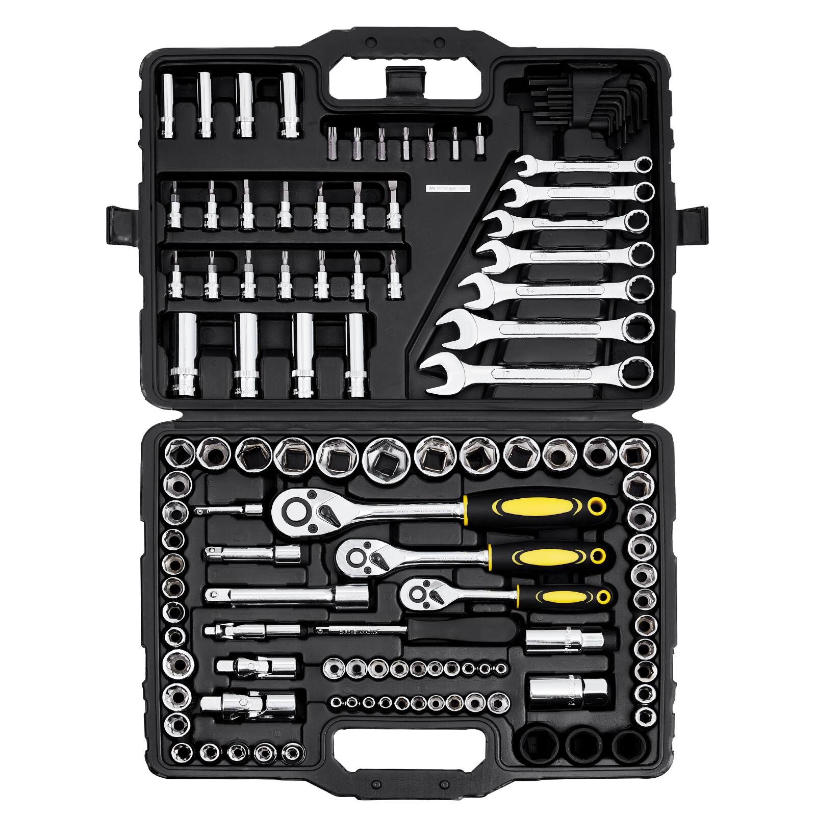 VEVOR - 121-Piece Mechanics Tool Set, 1/4" 3/8" 1/2" Drive Sockets, SAE and Metric Mechanic Tool Kit with Bits, Ratchet Handle - Black