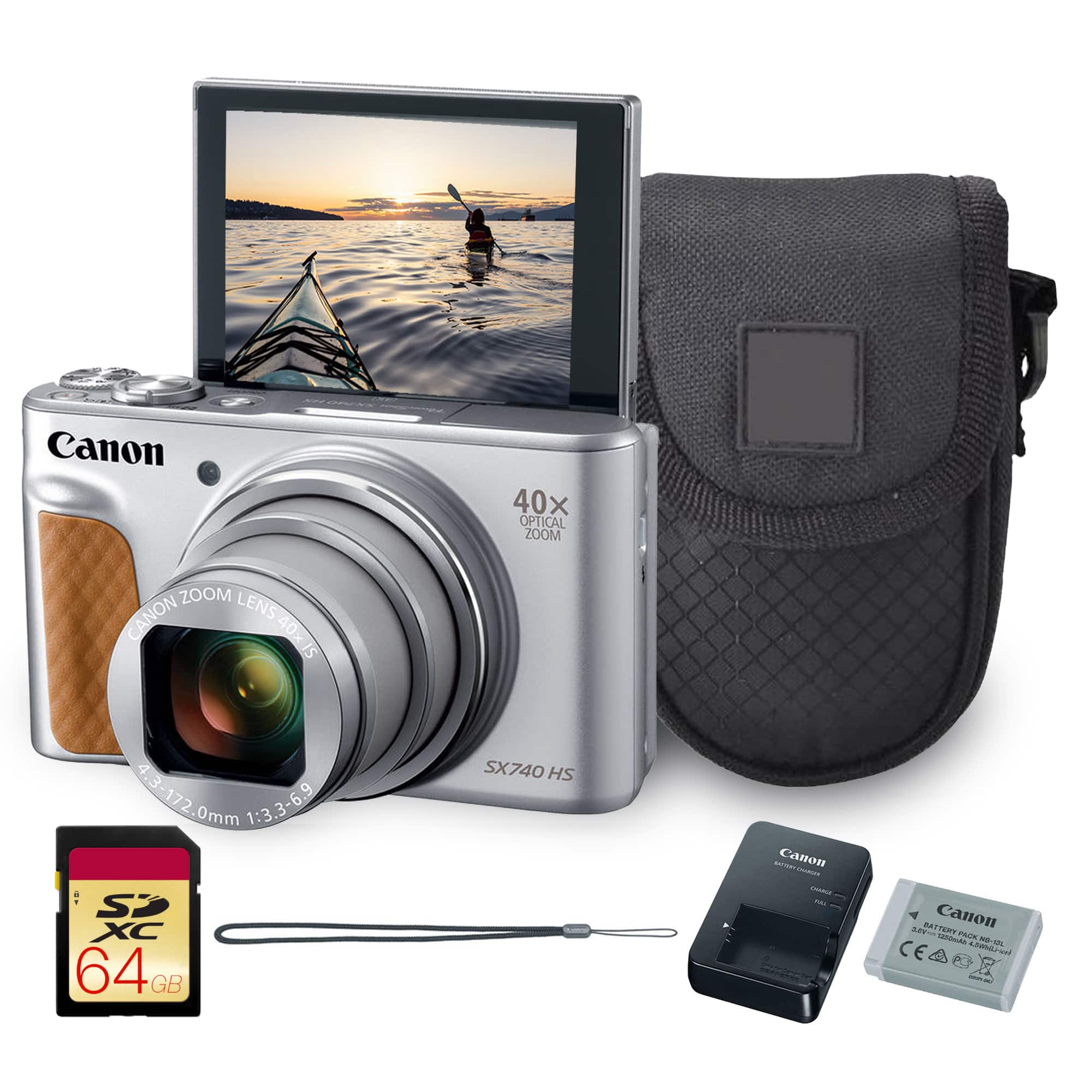 Canon - PowerShot SX740 HS Digital Camera Silver 40x Zoom 4K Travel Bundle